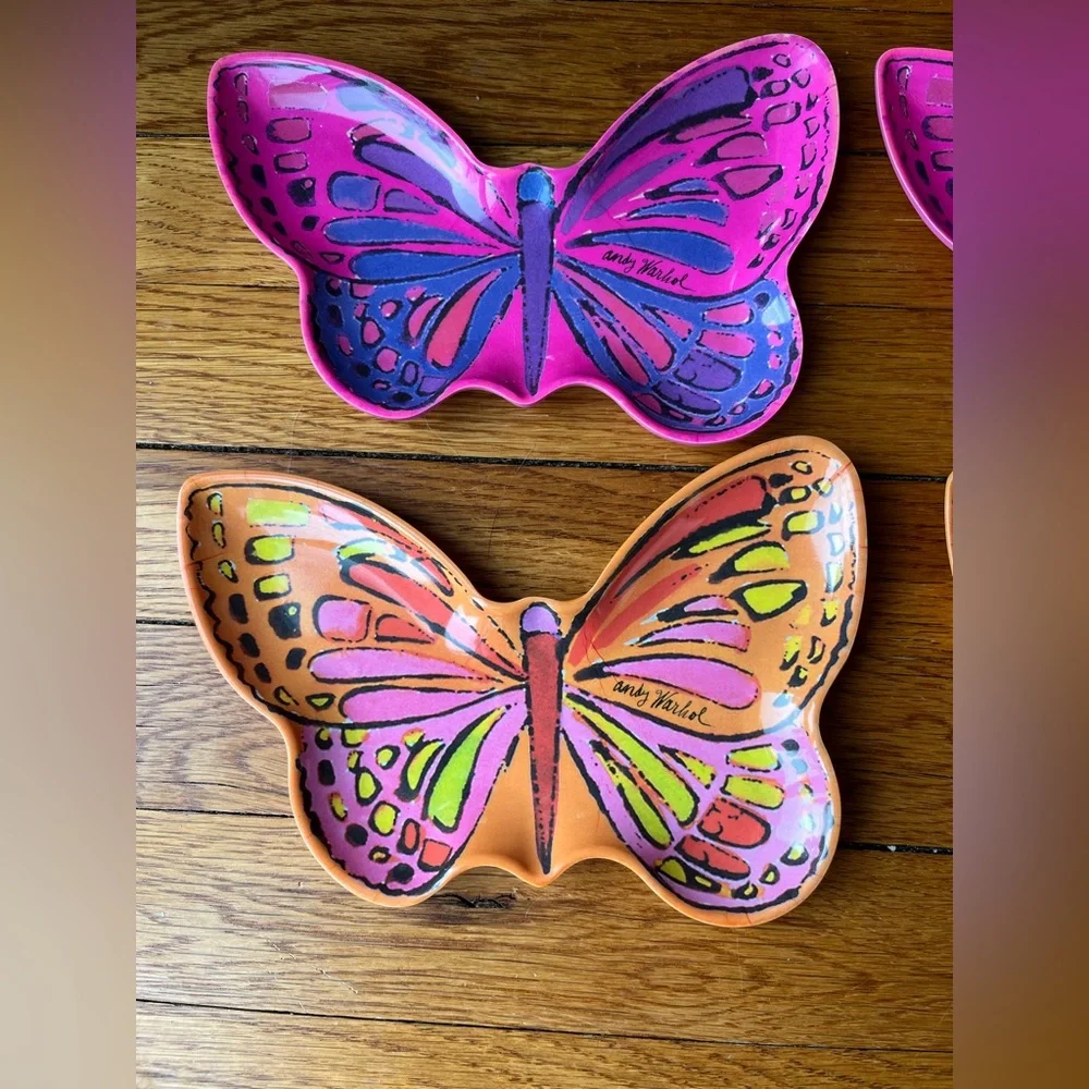 Andy Warhol Butterfly Multicolor Melamine Plates Set of 5 - Picture 4 of 8